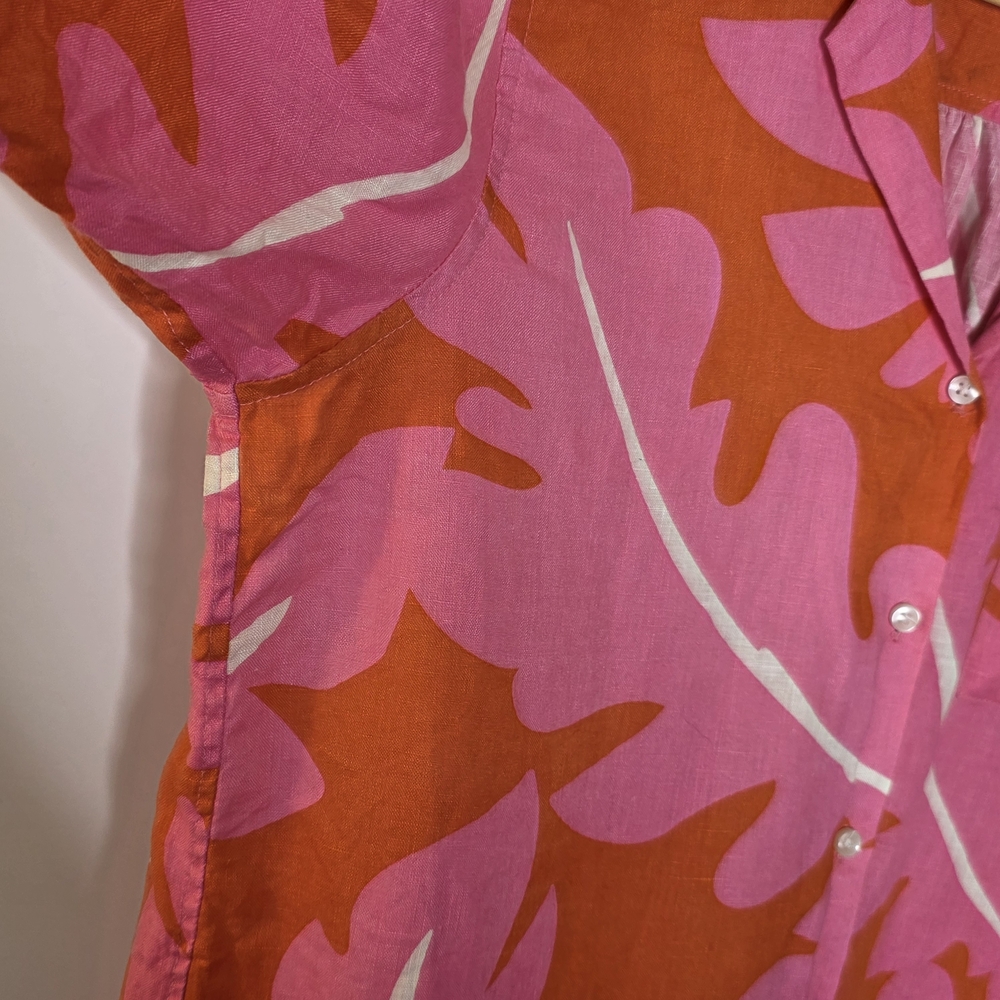 Trovata Birds of Paradise Margot shirt Pink palm print 100% Linen Size Medium - Picture 5 of 11